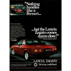 1981 Lancia Zagato Targa Vintage Print Ad Italian Sports Car 80s Wall Art
